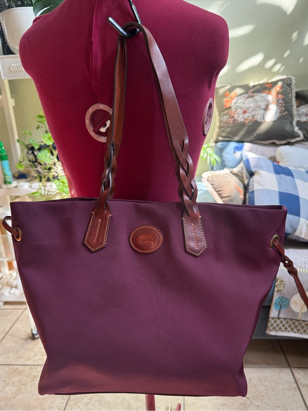 Dooney & Bourke Nylon Shopper in dark burgundy color-pre-owned